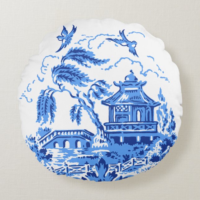 Blue Willow Blue & White Chine Coussin (Devant)