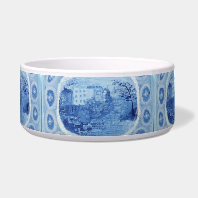 Blue Willow Blue White ginger Jar Dog  Dish (Front)