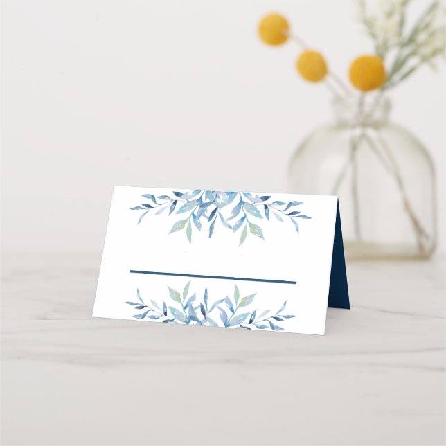 Blue Willow Branches Watercolor Wedding Place Card (Front)