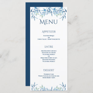 Blue Willow Branches, Watercolor Wedding Reception Menu