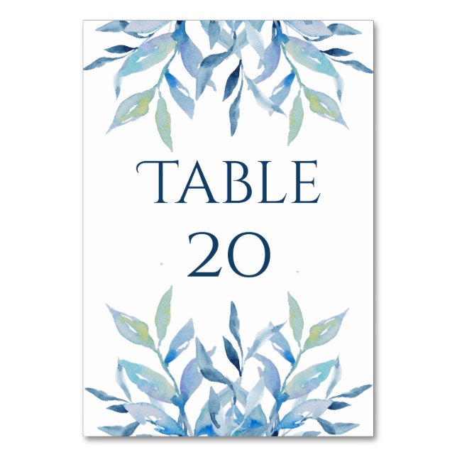 Blue Willow Branches, Watercolor Wedding Reception Table Number (Front)