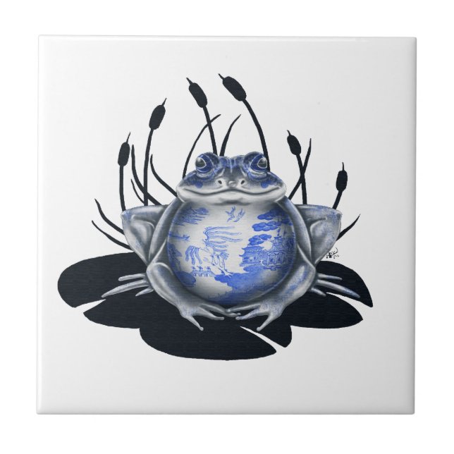 Blue Willow Bull Frog Ceramic Tile (Front)