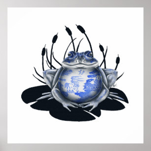 Blue Willow Bull Frog Poster