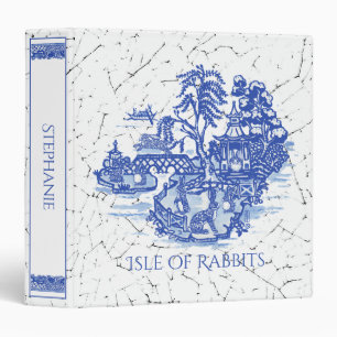 Blue Willow Bunny Rabbit Island Custom Vintage Art Binder