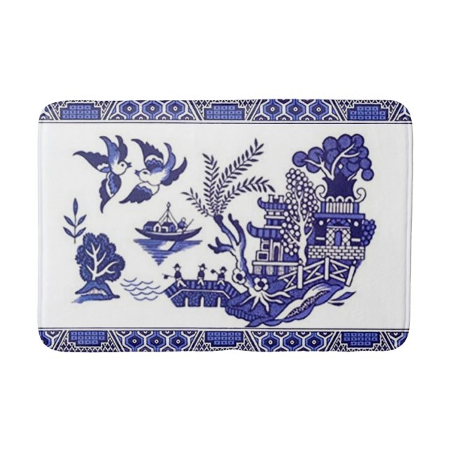 Blue Willow China Design Kitchen Rug Bath Mat (Front)
