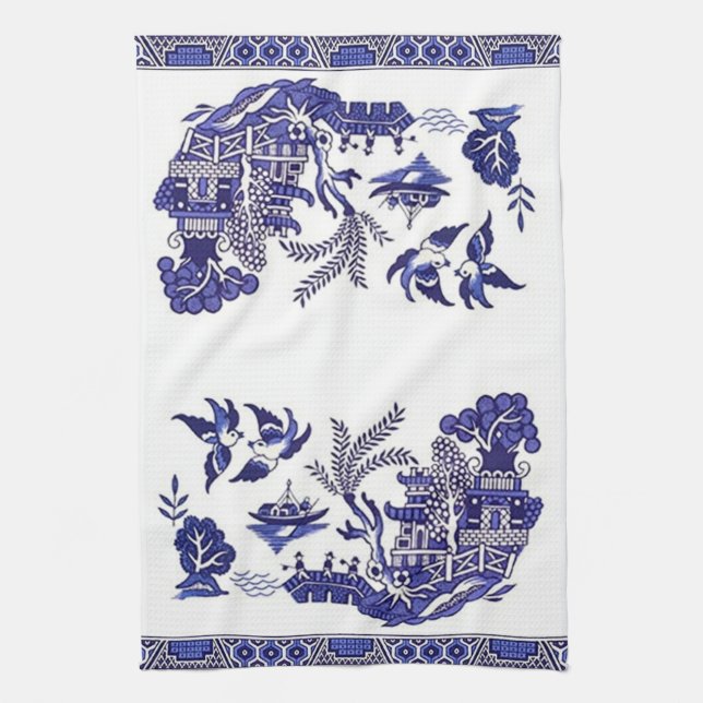 Blue Willow China Design Kitchen Towel (Vertical)