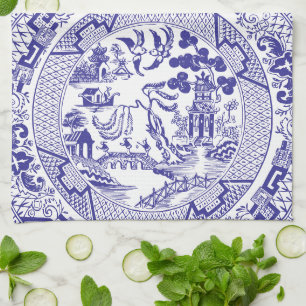 Blue Willow China Pattern with Personalized Name Kitchen Towel