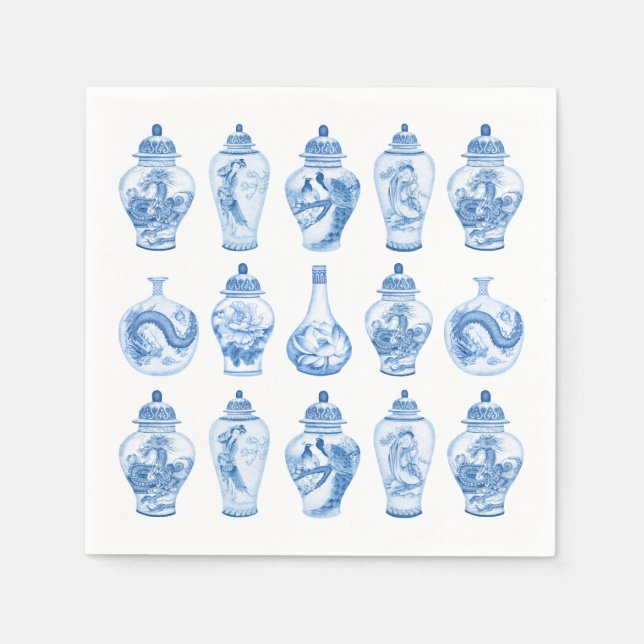 Blue Willow Chinoiserie Ginger Jars China Napkin (Front)