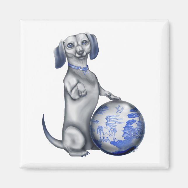 Blue Willow Dachshund Magnet (Front)