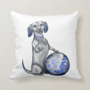Blue Willow Dachshund Pillow