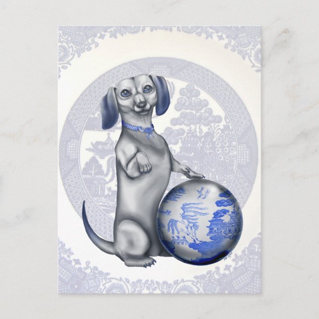 Blue Willow Dachshund Postcard (Front)