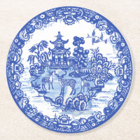 Blue Willow Deer Herd Antique Pagoda Phoenix