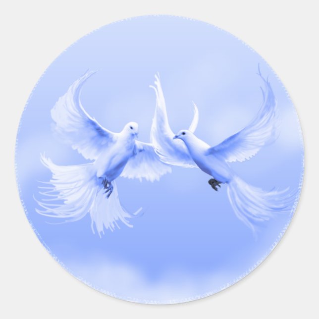 "Blue Willow Doves" ~ 3" Round Sticker (Front)