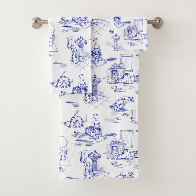 Blue Willow Kitty Chat Toile de salle de bain (En situation)
