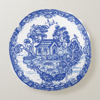 Blue Willow Lucky Cat Koi Pond China Temple Unique