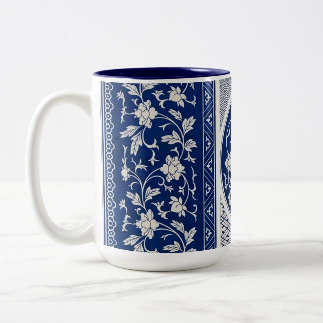 Blue Willow Ming Dynasty China Botanical  Two-Tone Coffee Mug (Left)