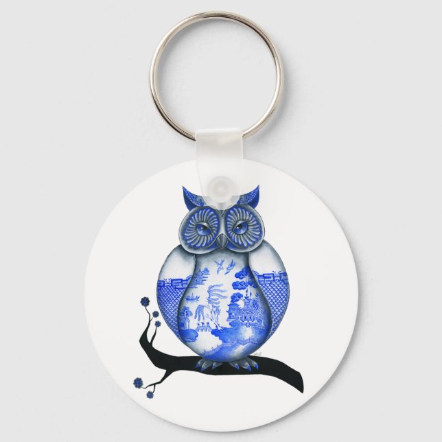 Blue Willow Owl Keychain (Front)