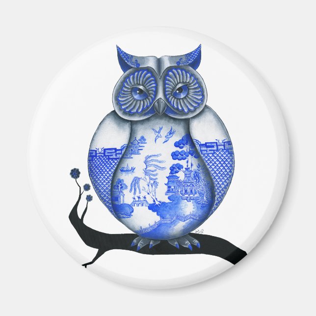 Blue Willow Owl Magnet (Front)