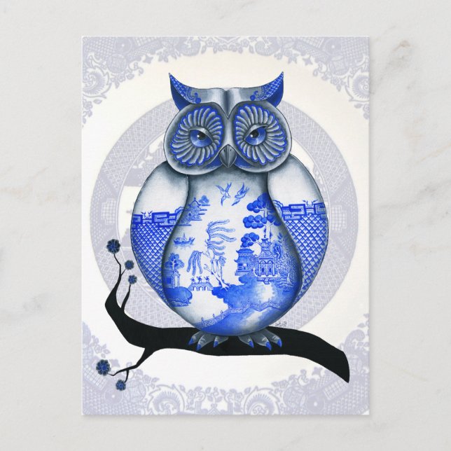Blue Willow Owl Postcard (Front)
