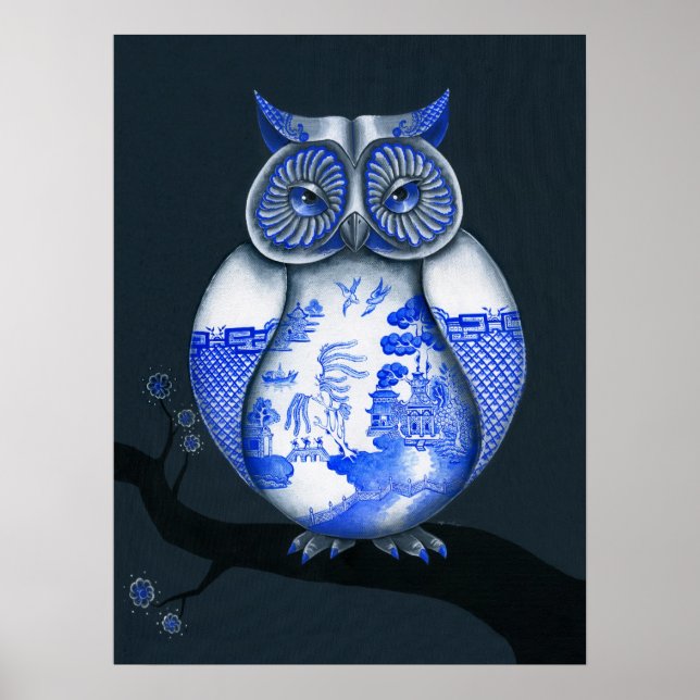 Blue Willow Owl Poster (Front)