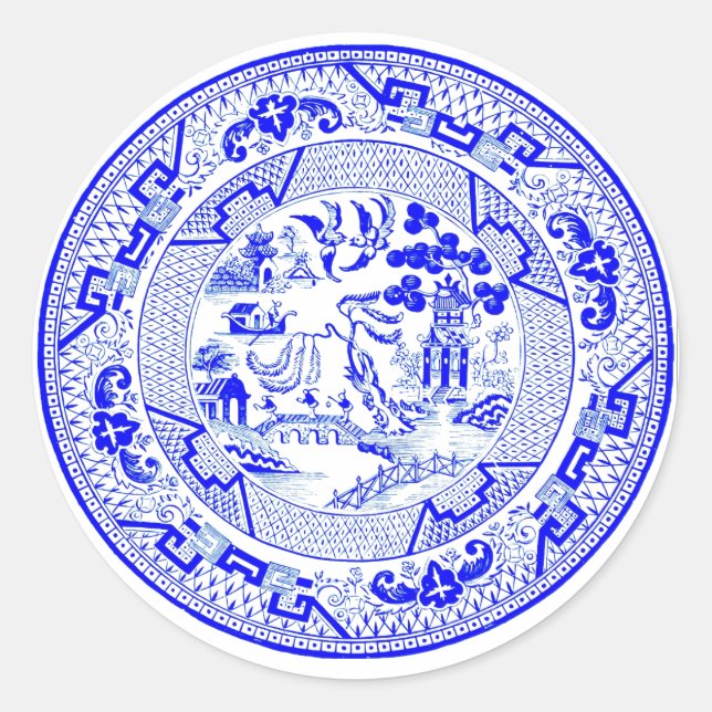 Blue Willow Pattern [1912] Classic Round Sticker (Front)