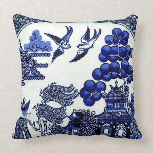 Blue Willow Pattern Legendary Love Story Throw Pillow