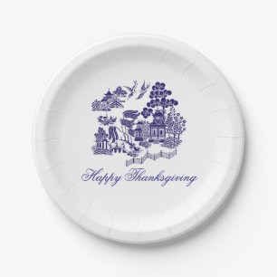 Blue Willow Pattern Your Greeting or Holiday Paper Plate