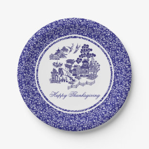 Blue Willow Pattern Your Greeting or Holiday Paper Plate