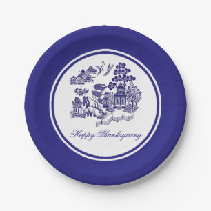 Blue Willow Pattern Your Greeting or Holiday Paper Plate