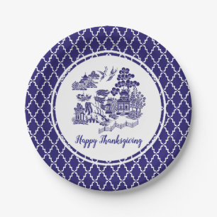 Blue Willow Pattern Your Text Paper Plate