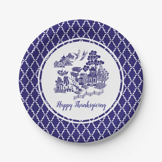 Blue Willow Pattern Your Text Paper Plate (Front)