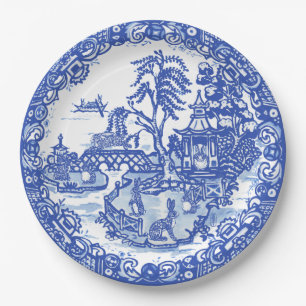 Blue Willow Rabbit Classic Whimsical Asian Paper Plate