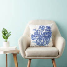 Blue Willow Rabbit Island White Whimsical Toile