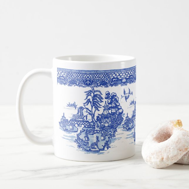 Blue Willow Rabbit Isle of Animals Classic Fun Art Coffee Mug (With Donut)