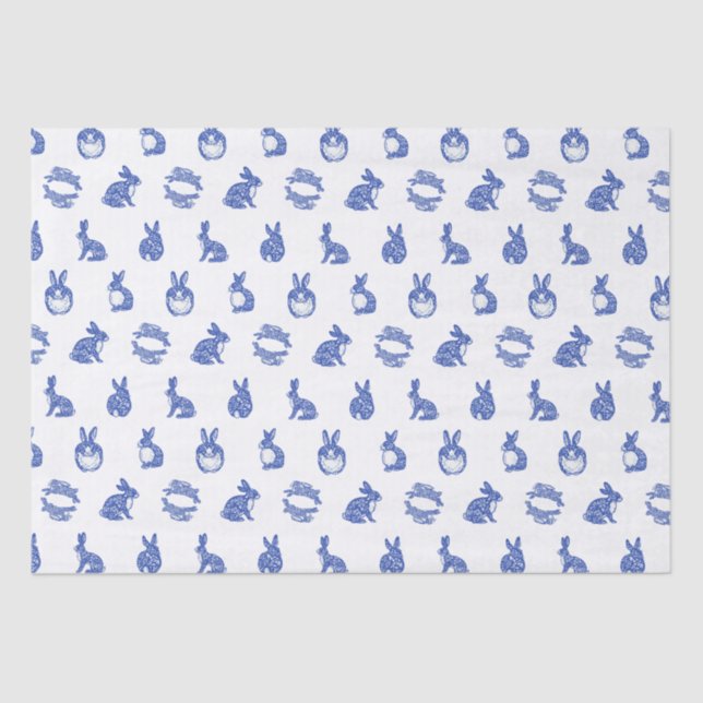 Blue Willow Rabbit Whimsical Isle of Rabbits  Tissue Paper (Front)