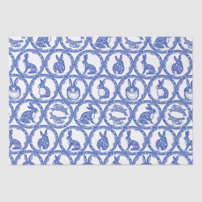 Blue Willow Rabbit Whimsical Isle of Rabbits Wrapp Tissue Paper (Front)