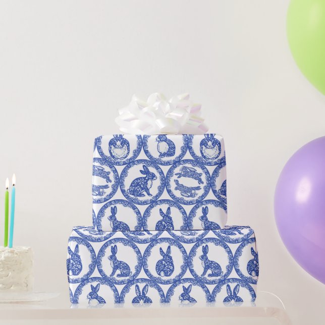 Blue Willow Rabbit Whimsical Isle of Rabbits Wrapp Wrapping Paper (Party Gifts)