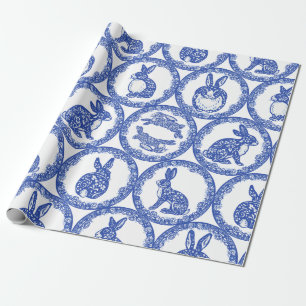 Blue Willow Rabbit Whimsical Isle of Rabbits Wrapping Paper