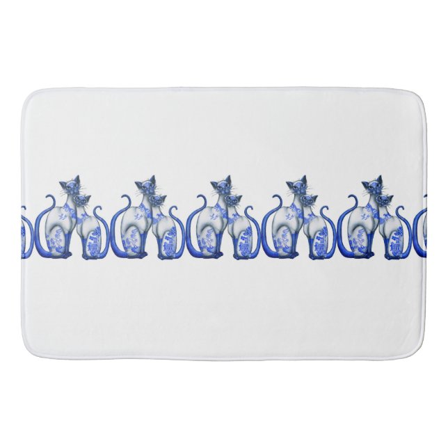 Blue Willow Siamese Cats Bath Mats (Front)