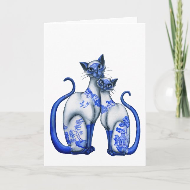 Blue Willow Siamese Cats Card (Front)