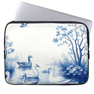 Blue Willow Swans Lake Scene Laptop Sleeve