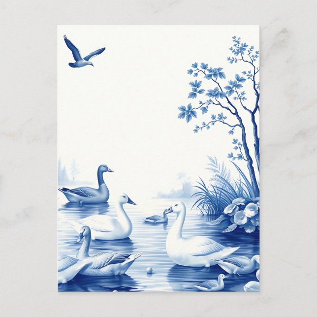 Blue Willow Swans Lake Scene Postcard (Front)