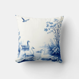 Blue Willow Swans Lake Scene Throw Pillow