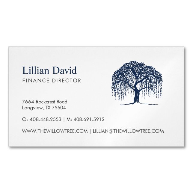 Blue Willow Tree Logo Magnetic Business Card (Front)