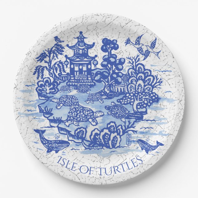 Blue Willow Turtle Tortoise Garden Whimsical Paper Plate (Front)