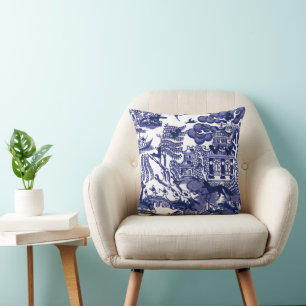 Blue Willow, Woodland Animals Whimsical Fox Rabbit Throw Pillow
