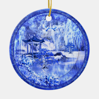 "Blue Willow World" Ceramic Ornament, Original Art Ornament
