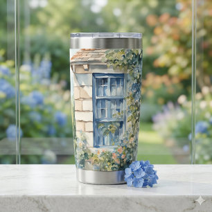 Blue Window Stone Wall Cottage Vines Insulated Tumbler