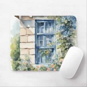 Blue Window Stone Wall Cottage Vines Mouse Pad