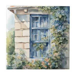 Blue Window Stone Wall Cottage Vines Tile